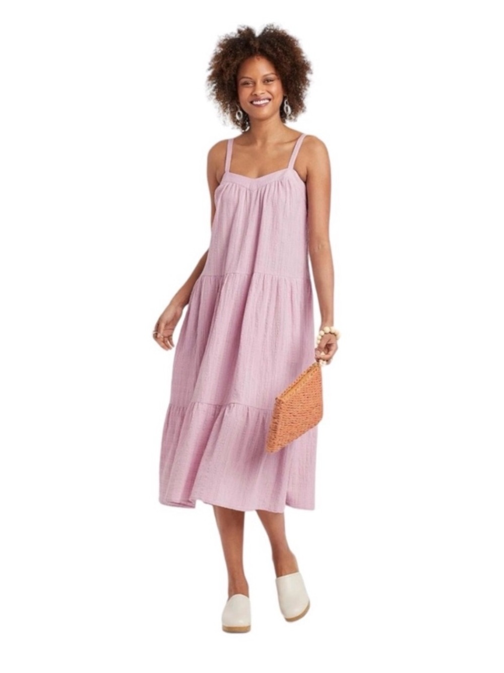 Sleeveless Tiered Midi Dress in Light Mauve